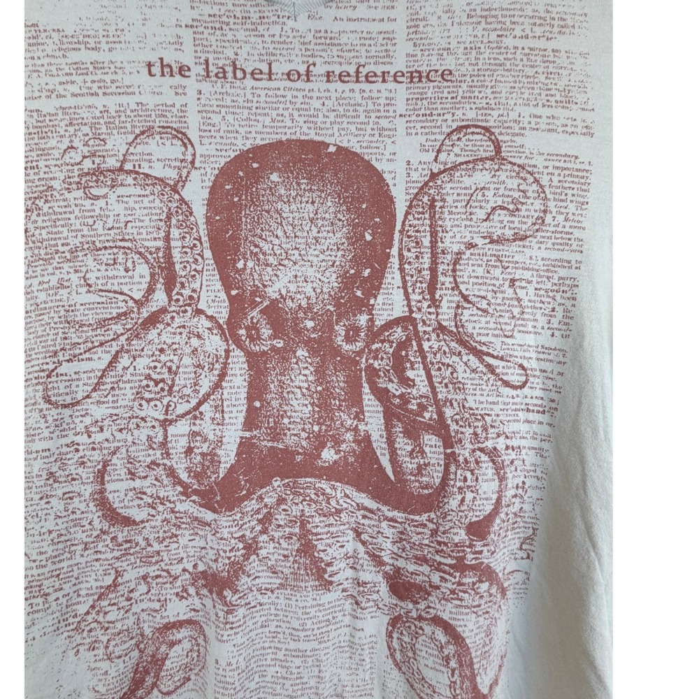 i Jeans by Buffalo Mens XL V-Neck T-Shirt Beige Octopus Dictionary Graphic Tee